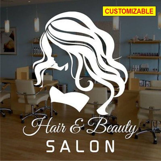 Hair Salon Décor - Custom Name Wall Decal Beauty Salon - Sticker Logo Lettering - Scissors Art Fashion Girl Woman Vinyl Decals