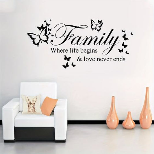 Family Where Life Begins Wall Decal, The Family Vinyl Wall Decal, Family Room Wall Lettering Quote, Removeable Inspirational, Family Sign
